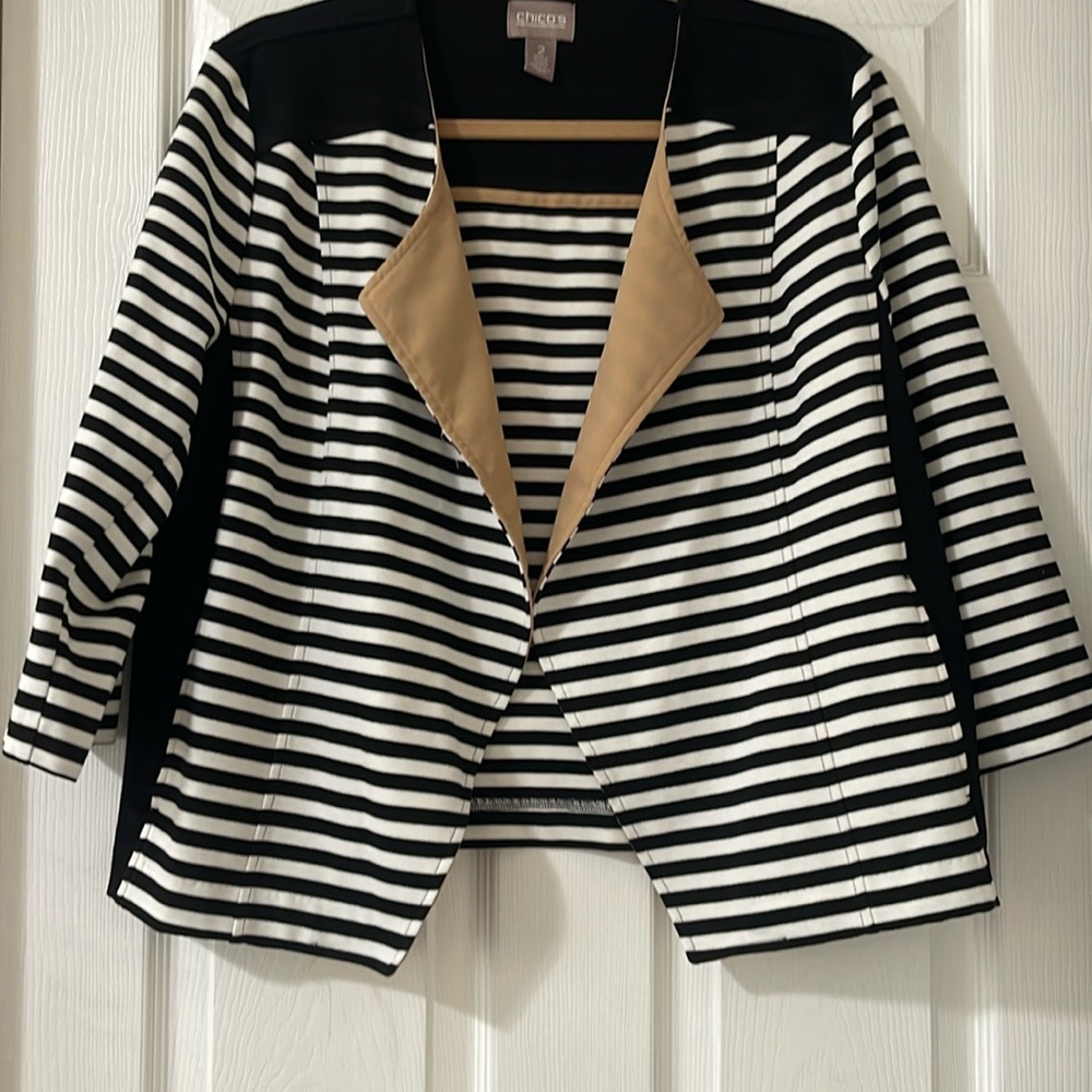 Chico’s Striped blocked moto jacket